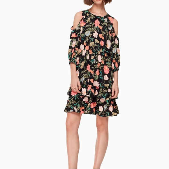 Kate Spade New York Blossom Cold Shoulder Ruffle Dress, Size 2 - Picture 1 of 14